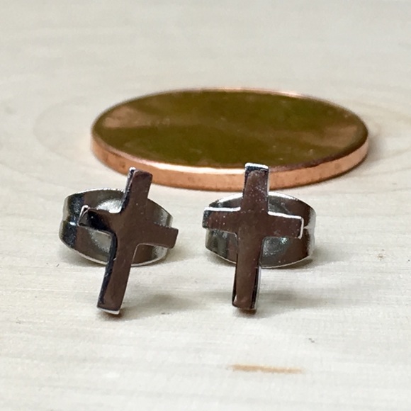 Minimalist Silver Cross Earrings - Picture 4 of 8